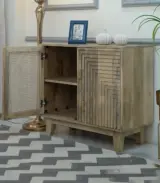 Ethelon Solid Mango Wood with Cane Crafted Sideboard and Cabinet (Natural Finish) - Image 3