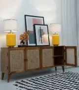 Rebin Solid Mango Wood with Cane Crafted Sideboard and Cabinet (Natural Finish) - Image 3