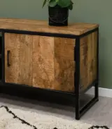 Flavion Solid Mango Wood with Metal Frame Floor Standing TV Unit (Natural Finish) - Image 3
