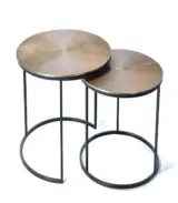 Taff Brass Coated Top with Metal Base Set of 2 Coffee Tables (Natural Finish) - Image 3