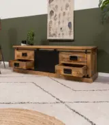 Loften Solid Mango Wood Floor Standing TV Unit (Natural Finish) - Image 3