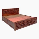 Jolieta Sheesham Wood Queen Size Bed with Hydraulic Box Storage (Honey Finish) - Image 3
