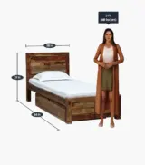 Sougur Sheesham Wood Single Bed with Drawer Storage (Rustic Teak Finish) - Image 3