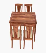 Mcboth Sheesham Wood Compact Size 4 Seater Cushioned Dining Table Set with Drawer Storage (Honey Finish) - Image 4