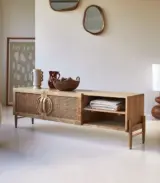 Syna Solid Mango Wood and Rattan Floor Standing TV Unit (Natural Finish) - Image 4