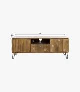 Lexico Solid Mango Wood with Metal Stand Floor Standing TV Unit (Natural Finish) - Image 4