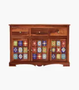Roko Sheesham Wood Sideboard and Cabinet with Three Drawers (Honey Finish) - Image 4