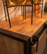 Dominiqual Solid Mongo Wood with Metal Frame Floor Standing TV Unit (Natural Finish) - Image 4