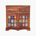 Roko Sheesham Wood Sideboard and Cabinet with Two Drawers (Honey Finish) - Image 4
