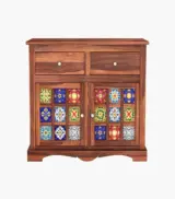 Roko Sheesham Wood Sideboard and Cabinet with Two Drawers (Honey Finish) - Image 4