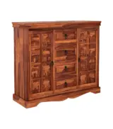 Embross Sheesham Wood Sideboard and Cabinet (Honey Finish) - Image 4