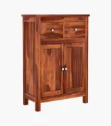 Clovid Sheesham Wood Cabinet with Two Drawers (Honey Finish) - Image 4