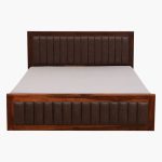 Dyjon Sheesham Wood Queen Size Bed with Box Storage (Honey Oak Finish) - Image 4