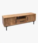 Jaydon Solid Mango Wood with Metal Stand Floor Standing TV Unit (Natural Finish) - Image 4