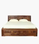 Woodrows Sheesham Wood Queen Size Bed with Box storage (Honey Finish) - Image 4