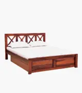 Krysys Sheesham Wood Queen Size Bed with Drawer Storage (Honey Oak Finish) - Image 4