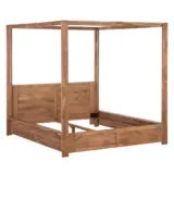 Trailish Solid Acacia Wood Queen Size Poster Bed with Box Storage (Natural Finish) - Image 4