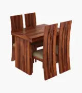 Wortex Sheesham Wood Compact Size 4 Seater Cushioned Dining Table Set (Honey Finish) - Image 4