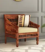 Alanisys Sheesham Wood Sofa Set with 3+1+1 Seating (Honey Finish) - Image 4