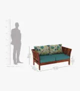 Raidon Sheesham Wood 2 Seater Sofa (Honey Finish Blue Mattress) - Image 4