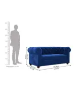 Henray Mango Wood Frame with Valvet Cushion 2 Seater Sofa (Indigo Blue) - Image 4