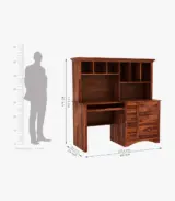 Jorold Sheesham Wood Computer Table with Storage Cabinet and Shelves (Honey Finish) - Image 4