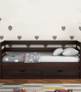 Slumbet Sheesham Wood Single Bed with Trundle Bed with Drawer Storage (Walnut Finish) - Image 4