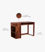 Alkeen Sheesham Wood Computer Table with Keyboard Tray and Side Storage (Honey Finish) - Image 4