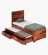 Geary Sheesham Wood Single Bed with Trundle Bed with Drawer Storage (Honey Finish) - Image 4