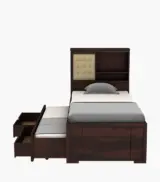 Enova Sheesham Wood Single Bed with Trundle Bed with Drawer Storage (Walnut Finish) - Image 4