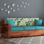 Marriott Wooden Sofa Set (Honey Teal Aqua Marine) - Image 4