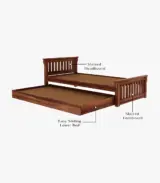 Cendra Sheesham Wood Single Bed with Trundle Bed (Honey Finish) - Image 4