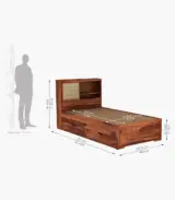 Enova Sheesham Wood Single Bed with Trundle Bed with Drawer Storage (Honey Finish) - Image 4