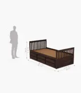 Pelar Sheesham Wood Single Bed with Trundle Bed with Drawer Storage (Walnut Finish) - Image 4