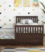 Geary Sheesham Wood Single Bed with Trundle Bed with Drawer Storage (Walnut Finish) - Image 3