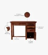 Arolph Sheesham Wood Computer Table with Drawer Storage (Honey Finish) - Image 4