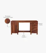 Bransom Sheesham Wood Computer Table with Four Drawers and Cabinet (Honey Finish) - Image 4