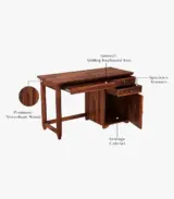 Clambrey Sheesham Wood Computer Table with Two Drawers and Cabinet (Honey Finish) - Image 4