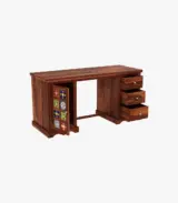 Roko Sheesham Wood Computer Table with Three Drawers and Cabinet (Honey Finish) - Image 4