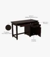 Clambrey Sheesham Wood Computer Table with Two Drawers and Cabinet (Walnut Finish) - Image 4