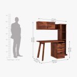 Grande Study Table With Three Drawers & Bookshelf (Honey Finish) - Image 4