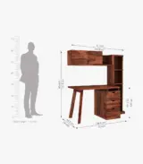 Grandom Sheesham Wood Study Table with Drawer Storage and Open Bookshelf (Honey Finish) - Image 4