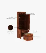 Arolph Sheesham Wood Dressing Table with Storage Cushioned Seating Stool (Honey Finish) - Image 4