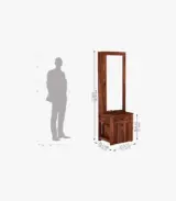 Telner Sheesham Wood Dressing Table with Storage Cushioned Seating Stool (Honey Finish) - Image 4