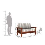 Quartz 2 Seater Printed Fabric Wooden Sofa (Honey Cream Stripe) - Image 4