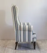 Dinon Mango Wood Frame with Cushioned Velvet Seating Lounge Chair (Blue Stripe with Walnut Finish) - Image 4