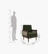 Melton Sheesham Wood Frame with Cushioned Velvet Seating Arm Chair (Olive Green with Walnut Finish) - Image 4