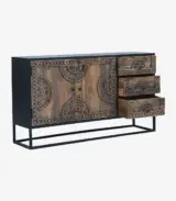Jeidra Solid Mango Wood with Metal Frame Sideboard and Cabinet (Brown Finish) - Image 4