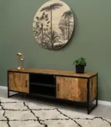 Flavion Solid Mango Wood with Metal Frame Floor Standing TV Unit (Natural Finish) - Image 4