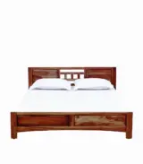 Lyra Sheesham Wood Queen Size Bed without Storage (Rustic Teak Finish) - Image 4